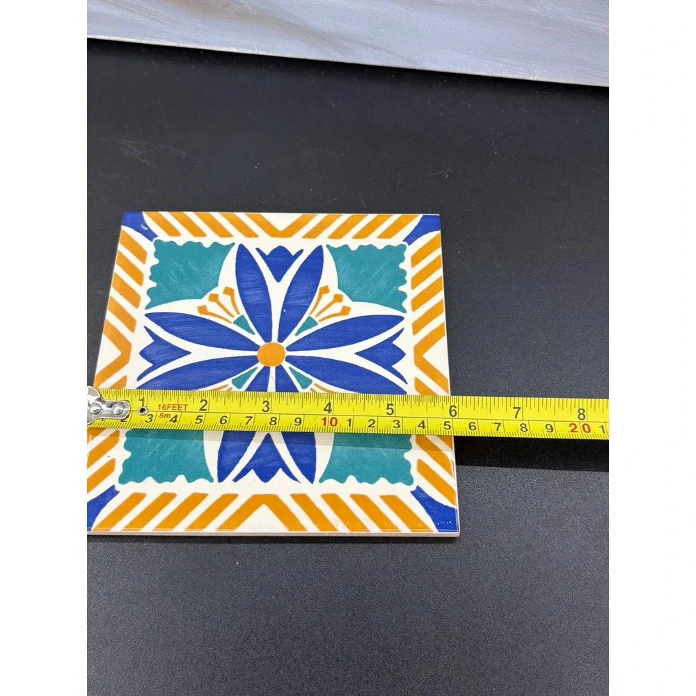 Nova Arte Ceramicas Portugal Decorative Wall Tile Floral Blue Orange 6x6